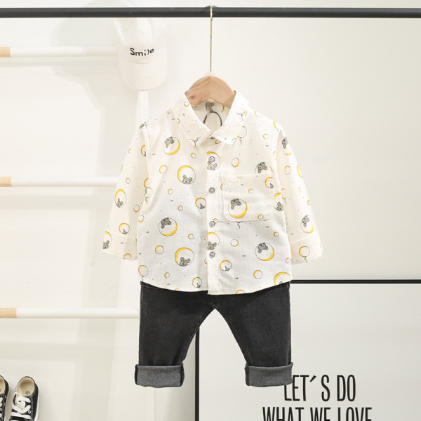 Modern kétrészes gyerek szett fiúknak - zsebes ing + farmer