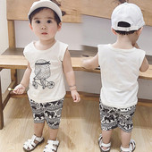 Jauna modeļa vasaras komplekts zēniem melnā un baltā krāsā