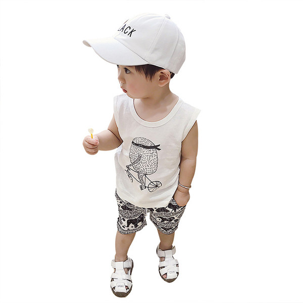 Jauna modeļa vasaras komplekts zēniem melnā un baltā krāsā