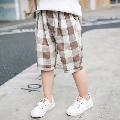 Kockás gyereknadrág fiúknak 3/4 hosszban