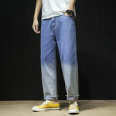 Alkalmi férfi hosszú, széles farmernadrág zsebekkel és cipzárral