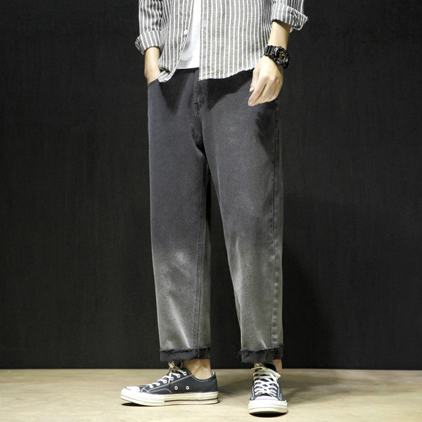 Alkalmi férfi hosszú, széles farmernadrág zsebekkel és cipzárral