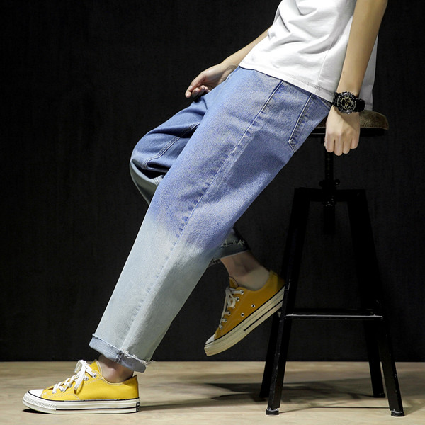 Alkalmi férfi hosszú, széles farmernadrág zsebekkel és cipzárral