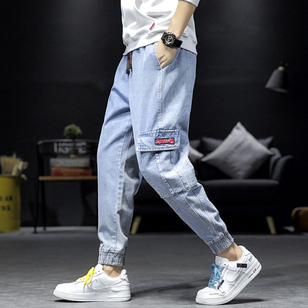 Blugi lungi casual pentru bărbați, cu buzunare laterale și fermoar