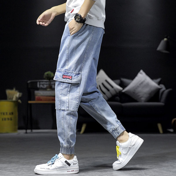 Blugi lungi casual pentru bărbați, cu buzunare laterale și fermoar