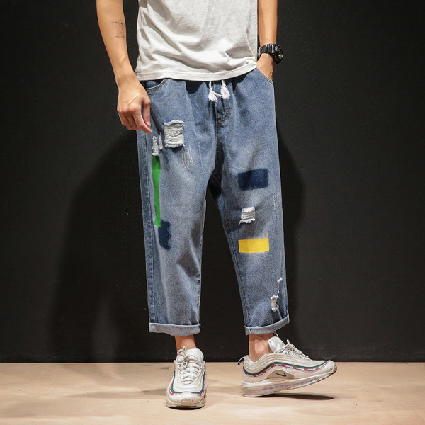 NOVI model muških dugih traperica široki model sa poderanim motivima