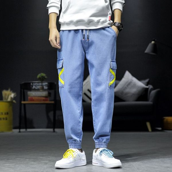 Ikdienas vīriešu garie džinsi ar kabatām un rāvējslēdzēju