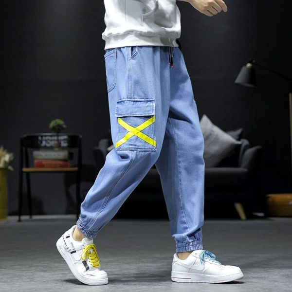 Ikdienas vīriešu garie džinsi ar kabatām un rāvējslēdzēju