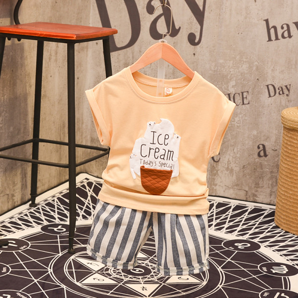 Gyerekkészlet fiúknak kétrészes csíkos rövidnadrág + blúz