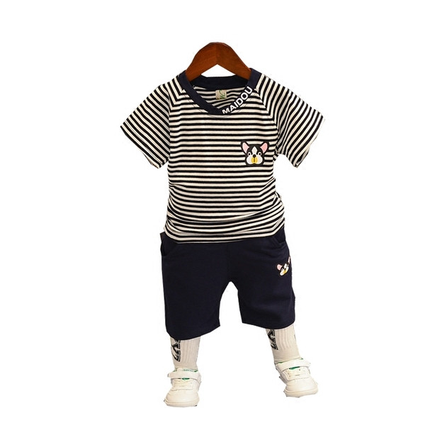 Kétrészes csíkos blúz + rövidnadrágból álló napi gyerekgarnitúra