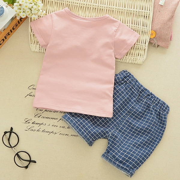 Napi gyerekkészlet fiúknak kétrészes blúz + kockás rövidnadrág