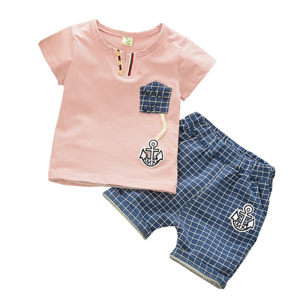 Napi gyerekkészlet fiúknak kétrészes blúz + kockás rövidnadrág