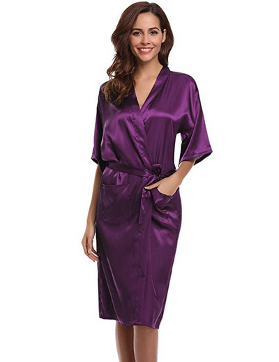 Long women`s satin bathrobe - plain model with sizes up to 4XL