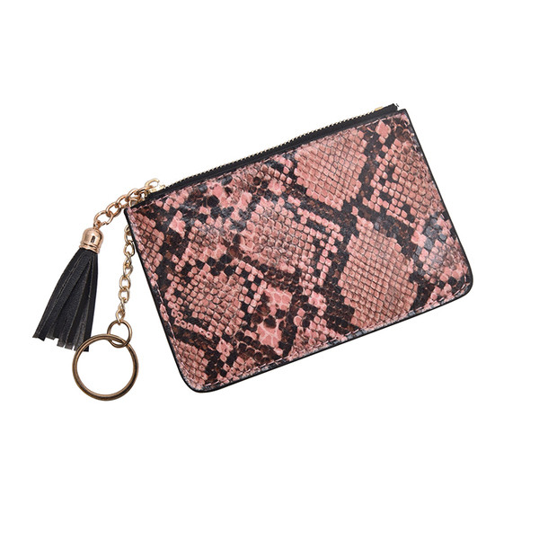 Aktuális női pénztárca kígyómintával és bojttal