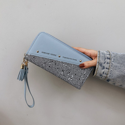 Fényes hatású, feliratos női pénztárca