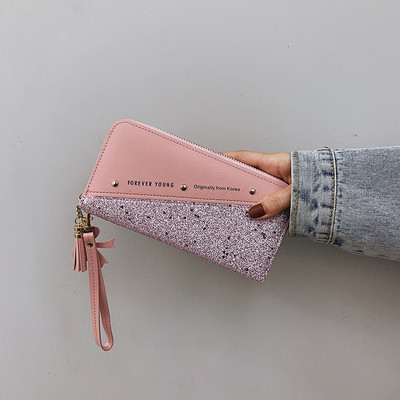 Fényes hatású, feliratos női pénztárca