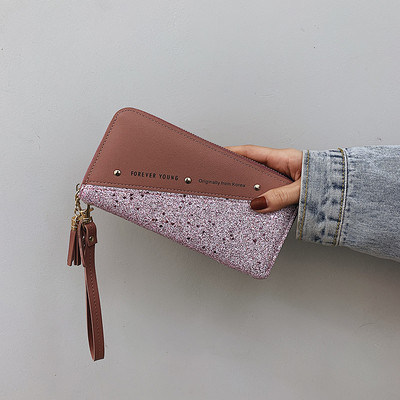 Fényes hatású, feliratos női pénztárca