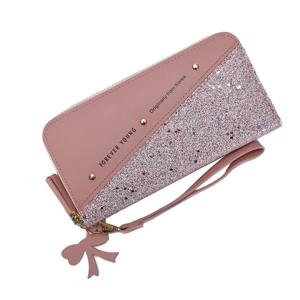 Fényes hatású, feliratos női pénztárca