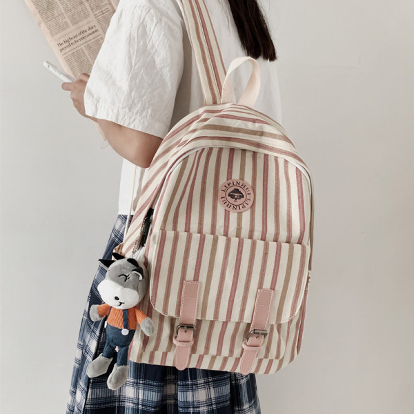 Csíkos női nagy hátizsák széles pántokkal