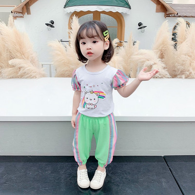 Alkalmi gyerek nadrág és blúz szett rövid ujjú és mintával