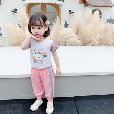 Alkalmi gyerek nadrág és blúz szett rövid ujjú és mintával