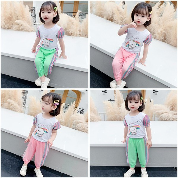 Alkalmi gyerek nadrág és blúz szett rövid ujjú és mintával