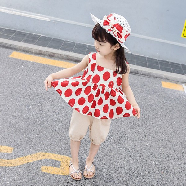 Mūsdienīgs bērnu bikšu komplekts un tops ar kvadrātveida kakla izgriezumu