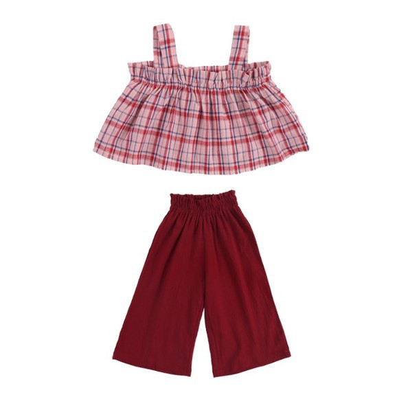 Modern gyerekgarnitúra széles nadrágból és kockás felsővel