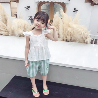 Suvine laste ruuduliste pükste komplekt ja topp