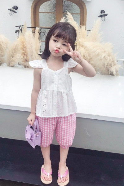 Suvine laste ruuduliste pükste komplekt ja topp