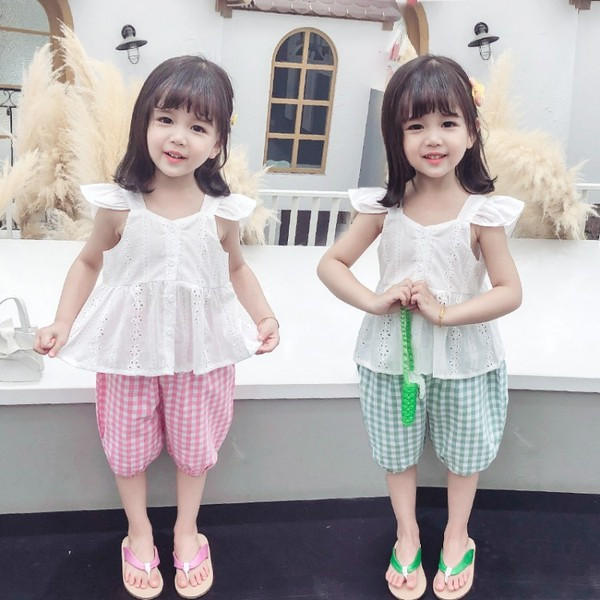 Suvine laste ruuduliste pükste komplekt ja topp