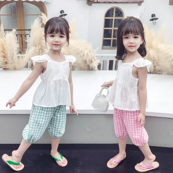 Suvine laste ruuduliste pükste komplekt ja topp