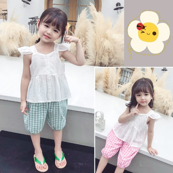 Suvine laste ruuduliste pükste komplekt ja topp