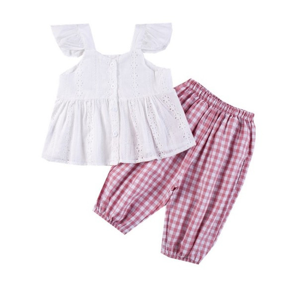 Suvine laste ruuduliste pükste komplekt ja topp