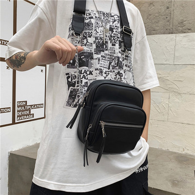 Модерна мъжка чанта от еко кожа с ципове
