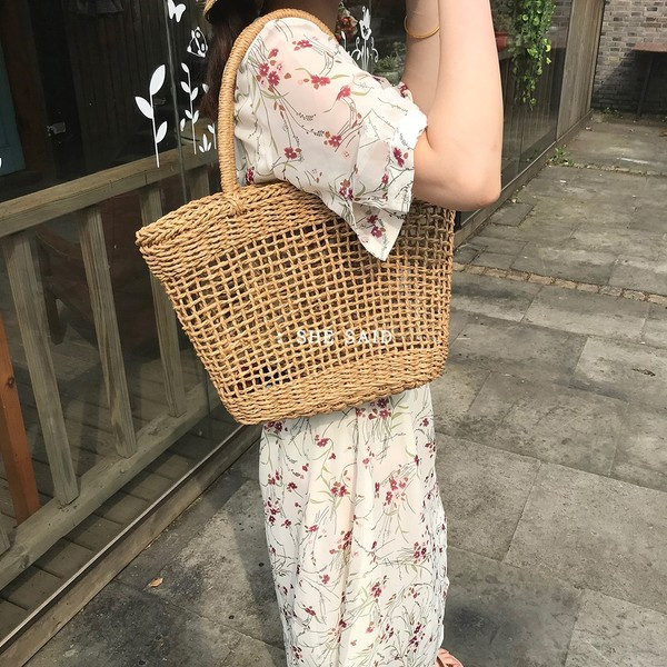 Geantă de zi cu paie pentru femei potrivită pentru plajă