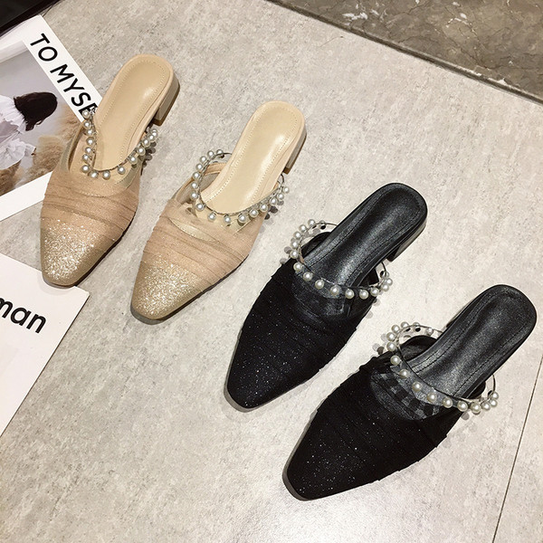 Stilīgs sieviešu čību smails modelis ar pērlēm