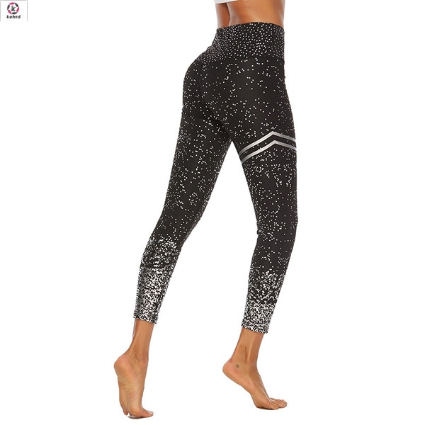 Női sport leggings magas derékkal és fényes szemcsékkel