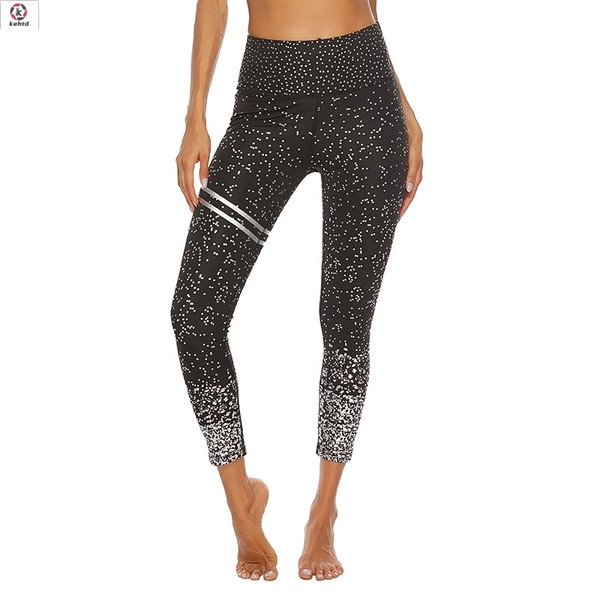 Női sport leggings magas derékkal és fényes szemcsékkel