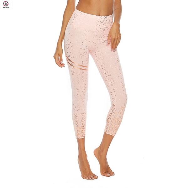 Női sport leggings magas derékkal és fényes szemcsékkel