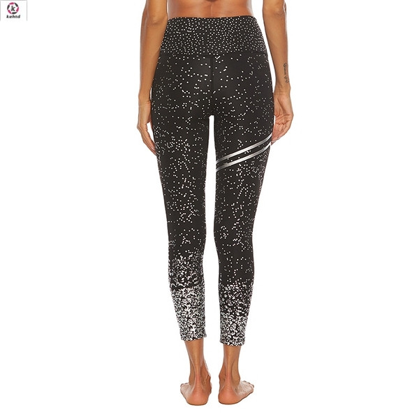 Női sport leggings magas derékkal és fényes szemcsékkel