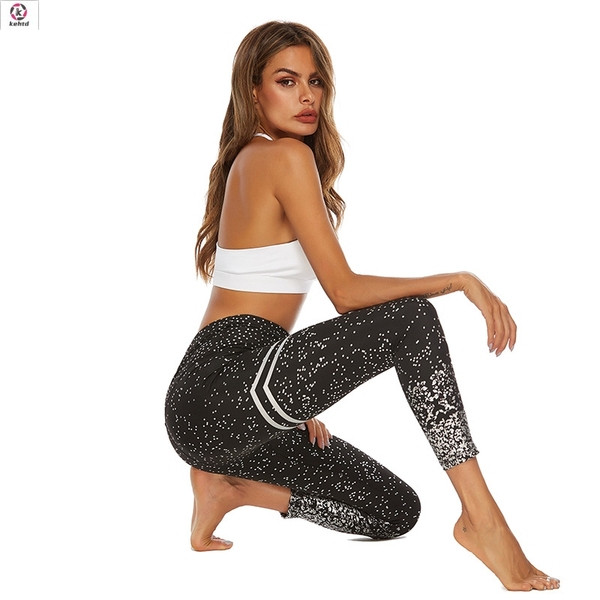 Női sport leggings magas derékkal és fényes szemcsékkel
