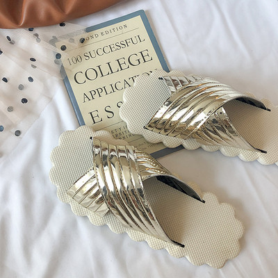 Eko bőrből készült alkalmi papucs lapos talppal