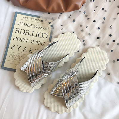 Eko bőrből készült alkalmi papucs lapos talppal