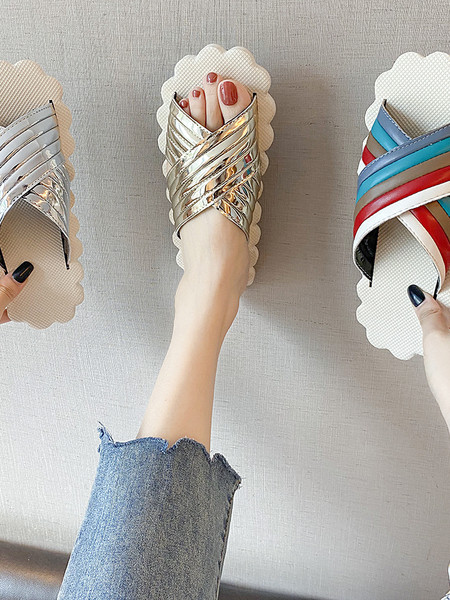 Eko bőrből készült alkalmi papucs lapos talppal