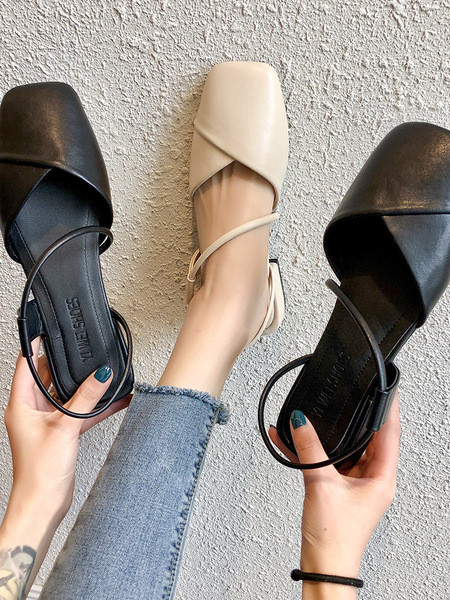 Eko bőrből készült stílusos női szandál lapos talppal