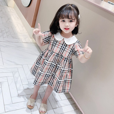 Modern kockás gyerekruha rövid ujjal és gallérral