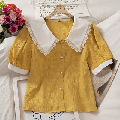 Retro stílusú női ing rövid ujjal és gombokkal