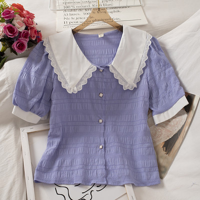 Retro stílusú női ing rövid ujjal és gombokkal