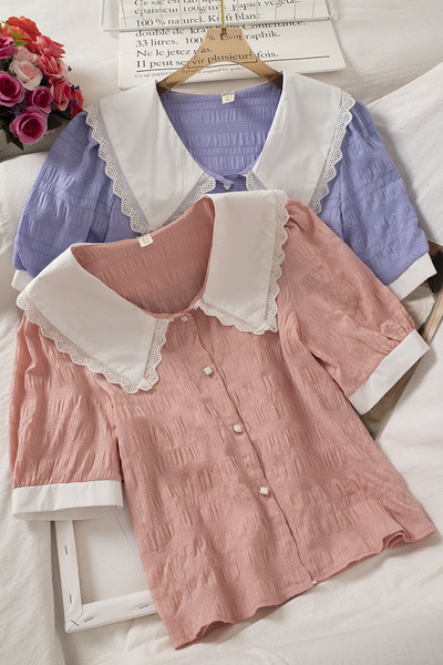 Retro stílusú női ing rövid ujjal és gombokkal